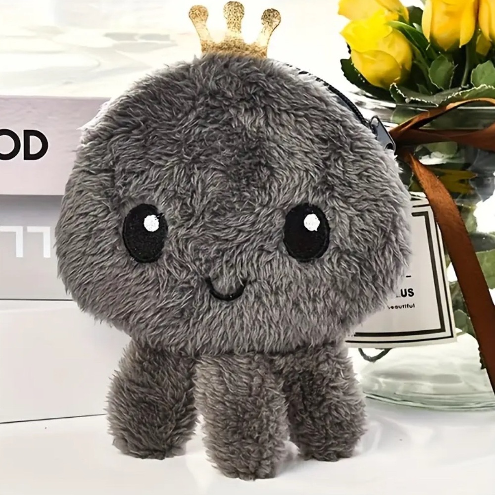 Octopus Coin or Accessories Pouch Gray Plush with Crown 🆕